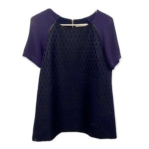 See U soon navy shimmer short sleeve top